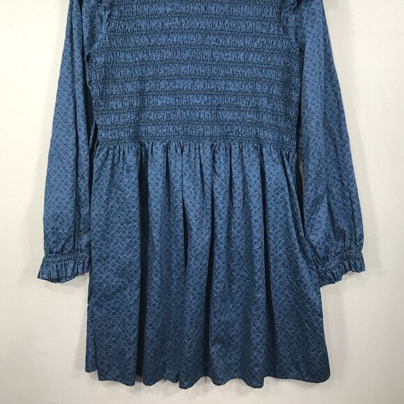 GAP Dress Women's XL Blue Floral Pullover Mini Smocked Ruffle Sleeve Pockets - Picture 2 of 16